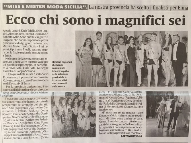 MISS & MISTER MODA SICILIA CASTING  DI AGRIGENTO DEL 22 MAGGIO